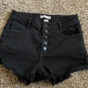Black Hi Waisted Button Up Shorts